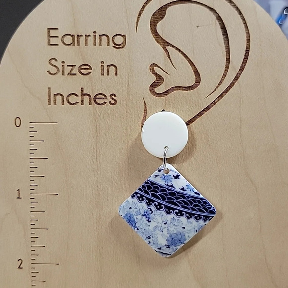 Delft Pottery Style Drop Earrings, S925 - Picture 2 of 7